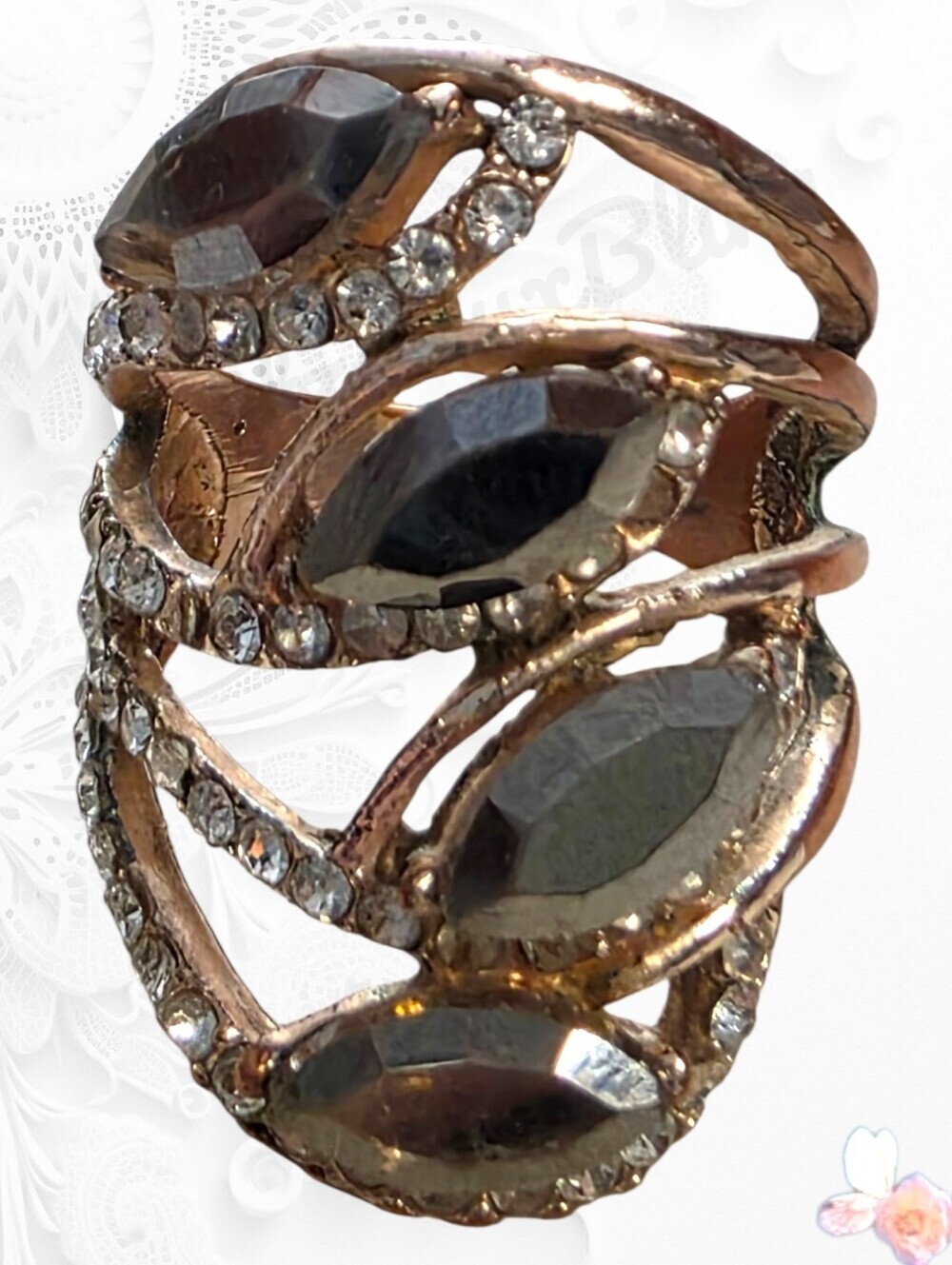 Rose Gold Smoky Glass Openwork Statement Ring Modern Cocktail Ring 7